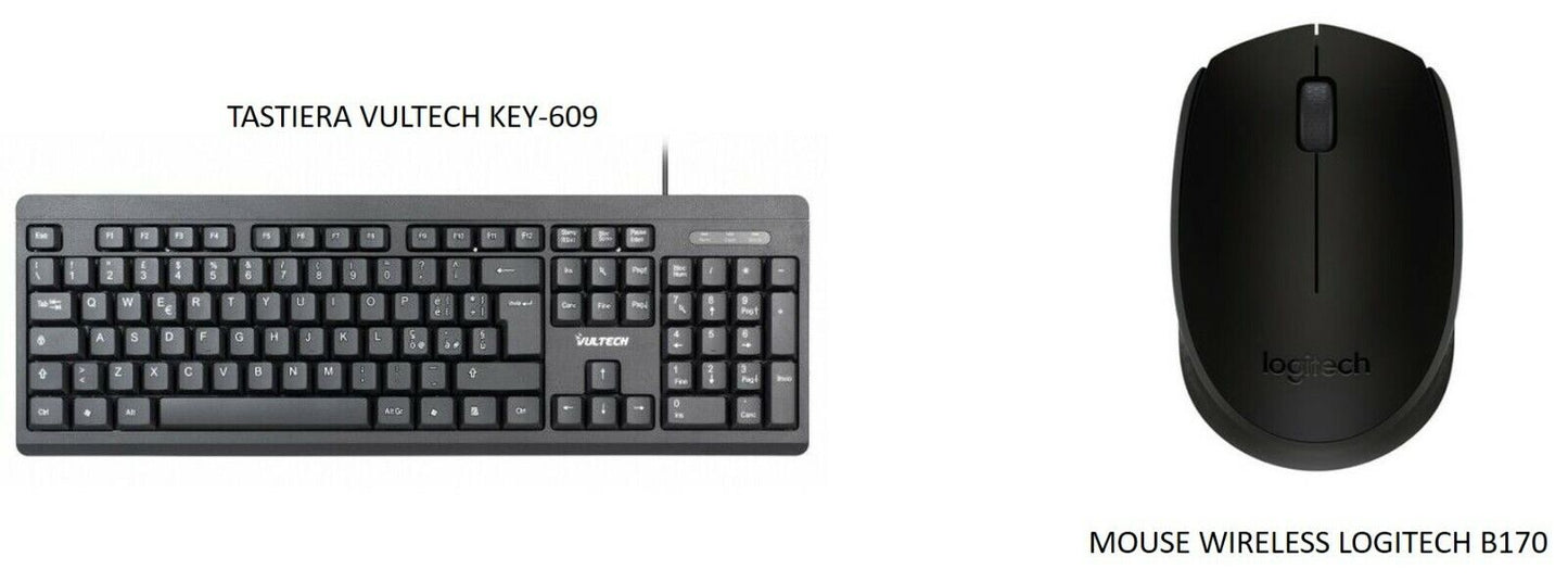 mouse logitech B170 wireless per pc nero con tappetino, tastiera vultech