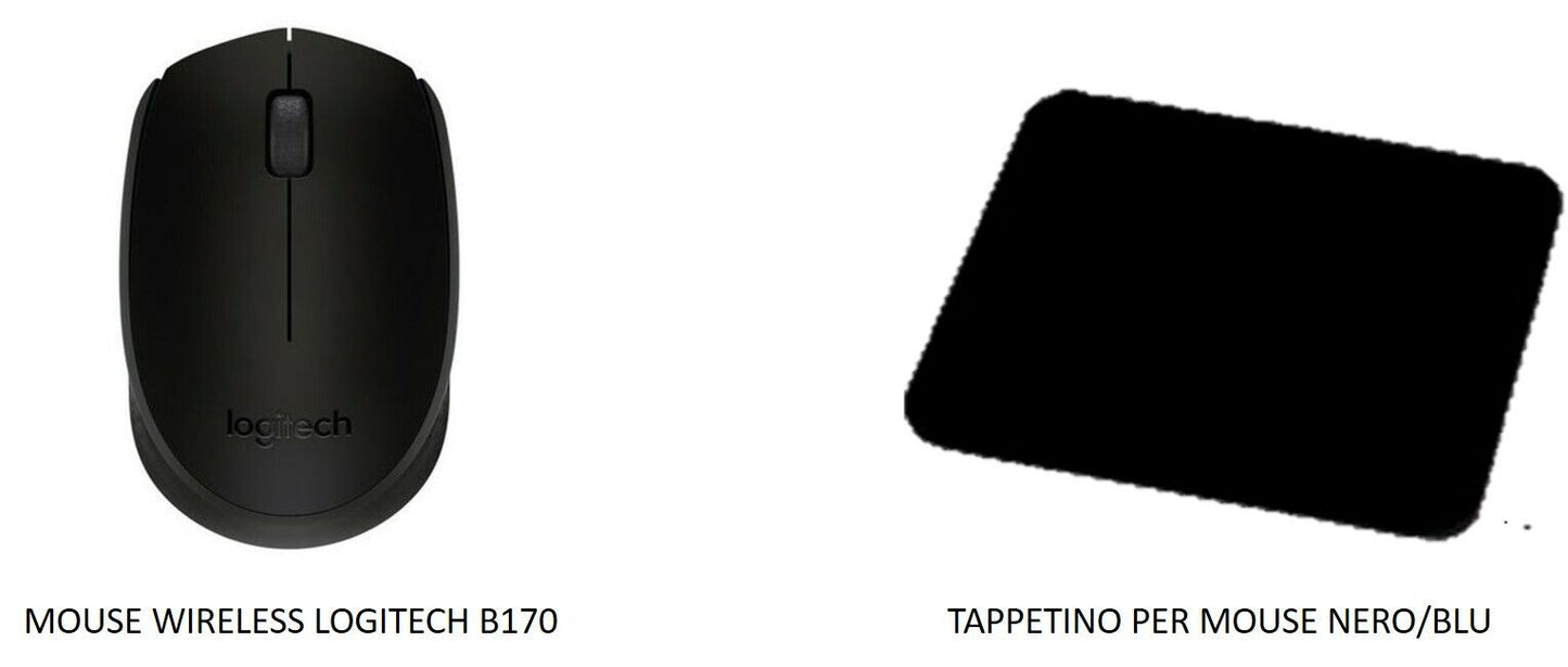 mouse logitech B170 wireless per pc nero con tappetino, tastiera vultech