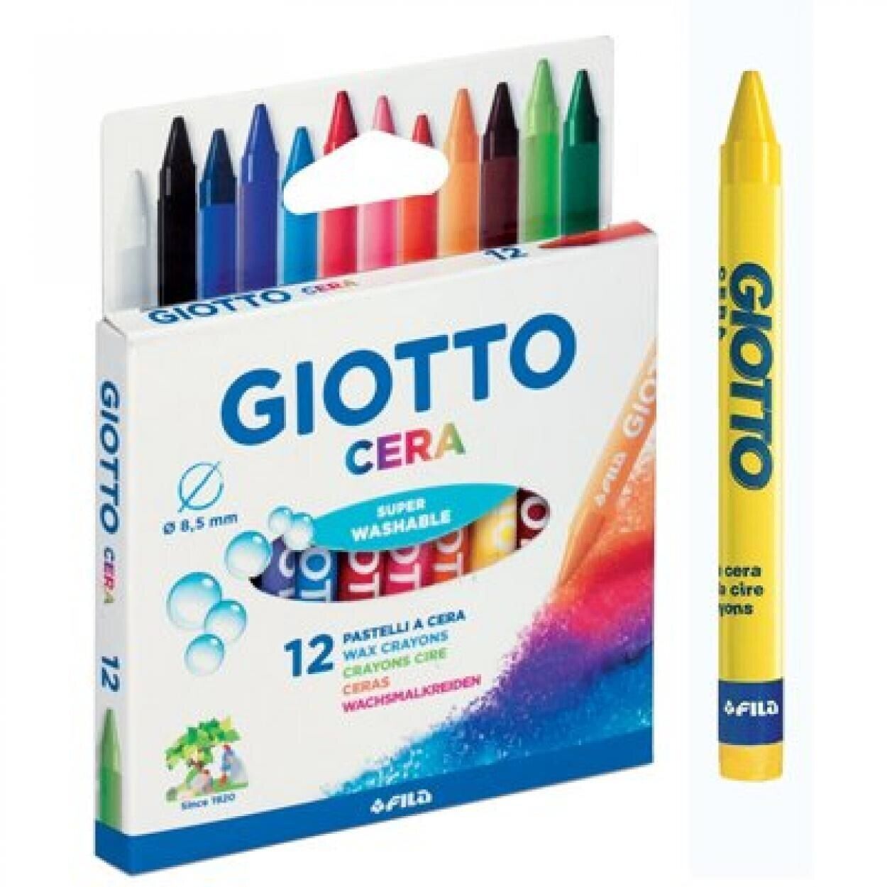 pastelli a cera giotto 12 pezzi fila colori assortiti diametro 8,5mm