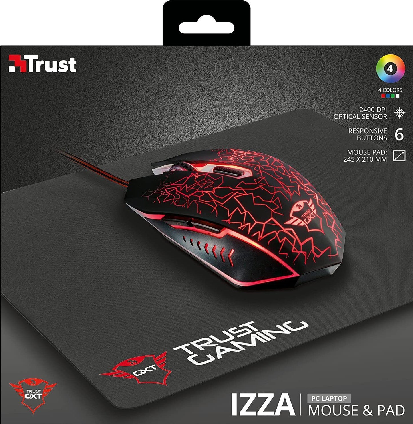 mouse e tappetino da gioco Trust Gaming GXT 783 2.400 dpi pc ps4 xbox 6 pulsanti