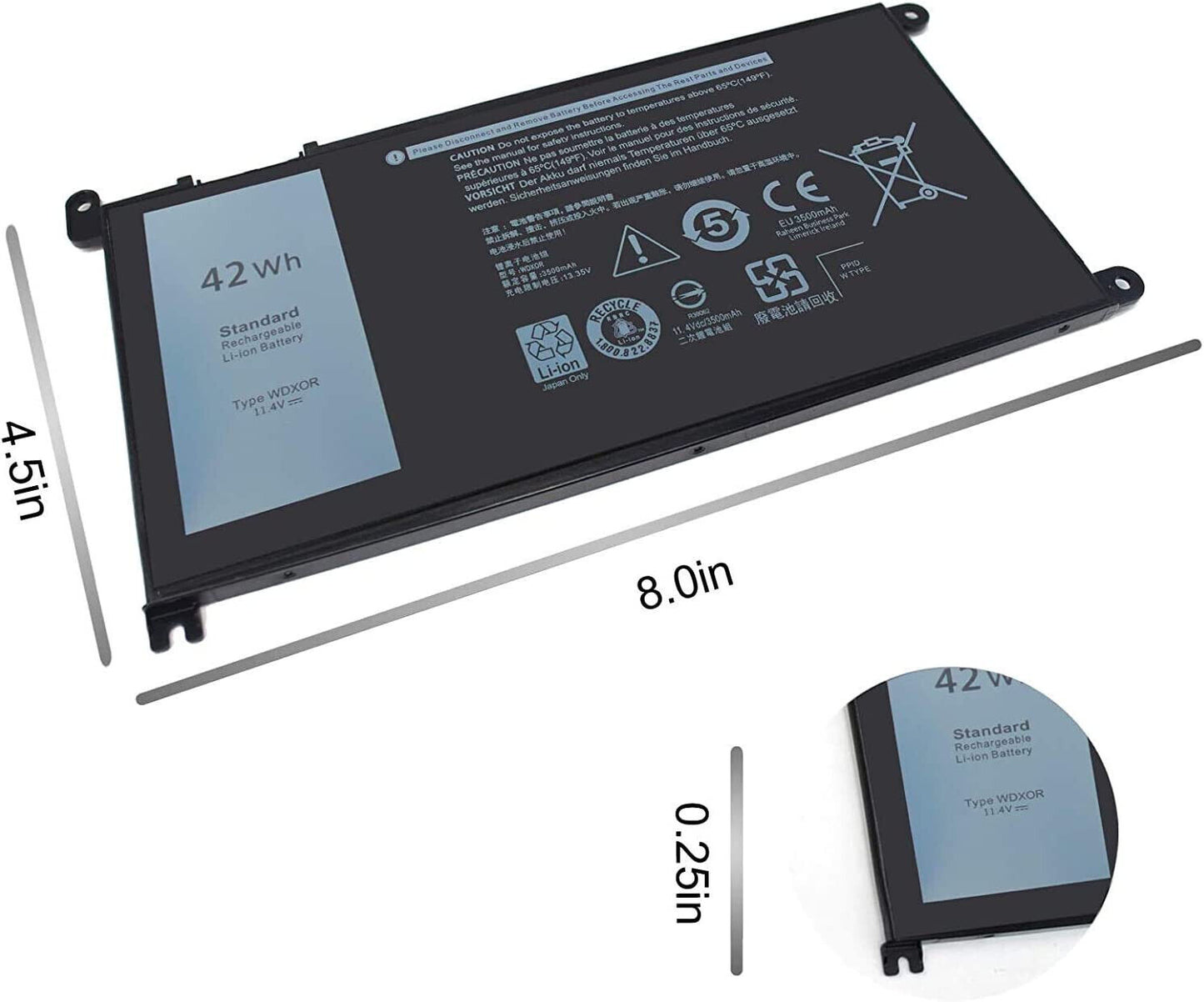 Batteria per Dell inspiron portatile 15 11.4V 42W WDX0R pc notebook WDXOR