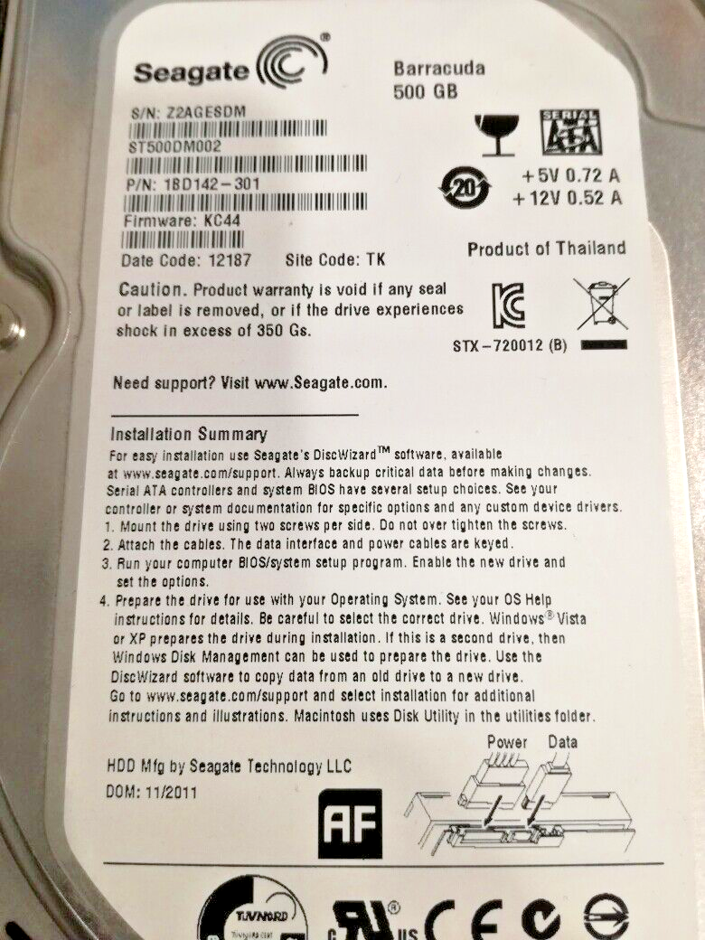 hard disk interno st500dm002 seagate 1000 gb 3.5'' sata hd12 usato pc fisso