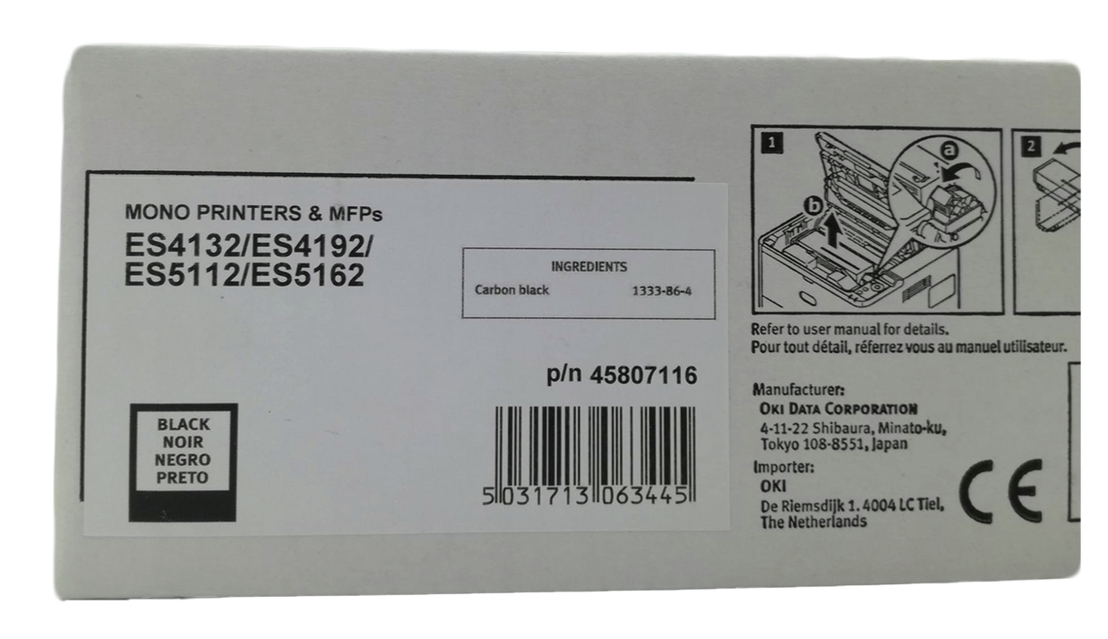 Toner originale oki 45807116 nero 12.000 pg per oki es4132 es4192 es5112 nuovo