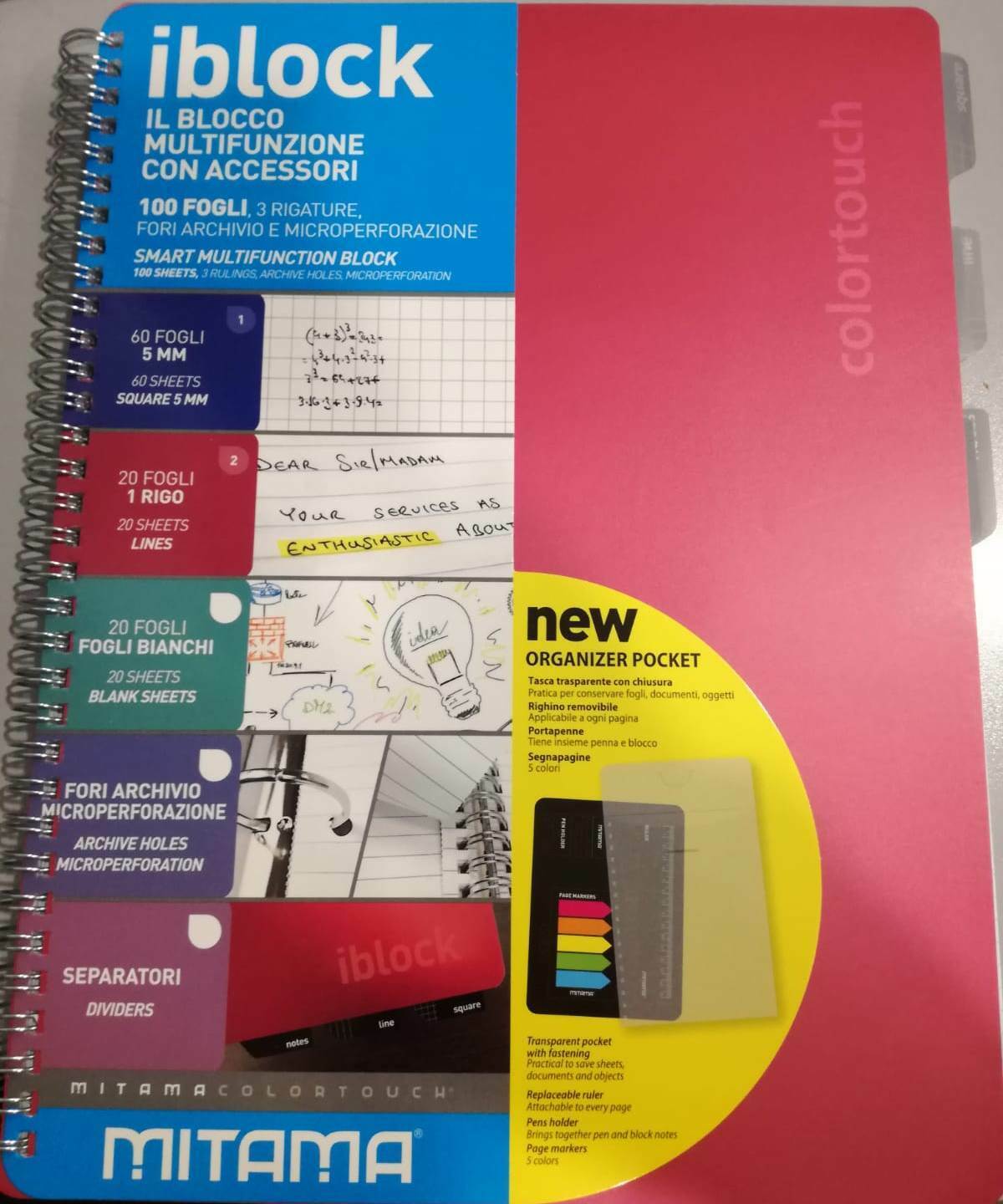 quaderno blocco multifunzione con righi quadretti e fogli bianchi