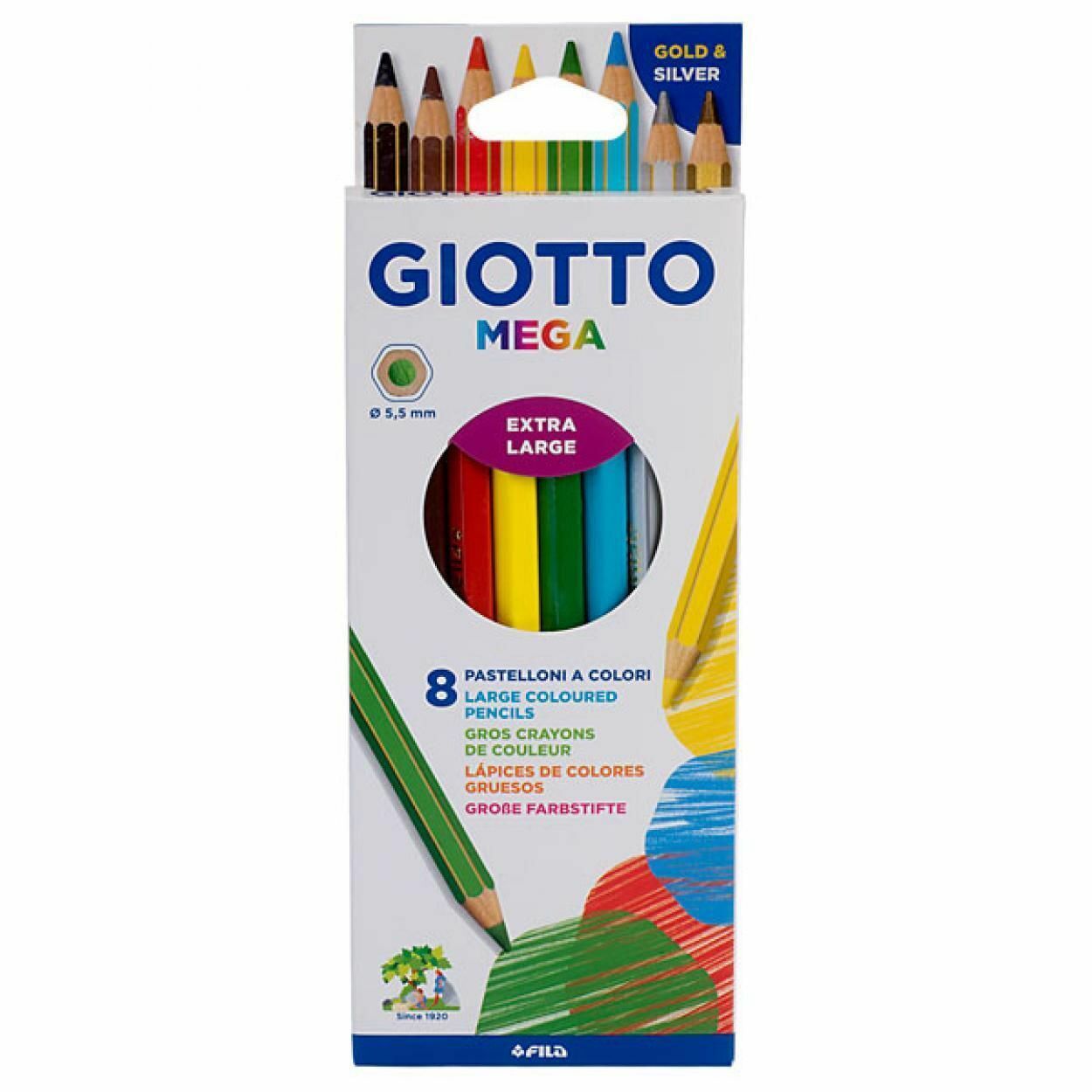colori a pastello giotto mega 8 colori extra large punta 5,5 mm