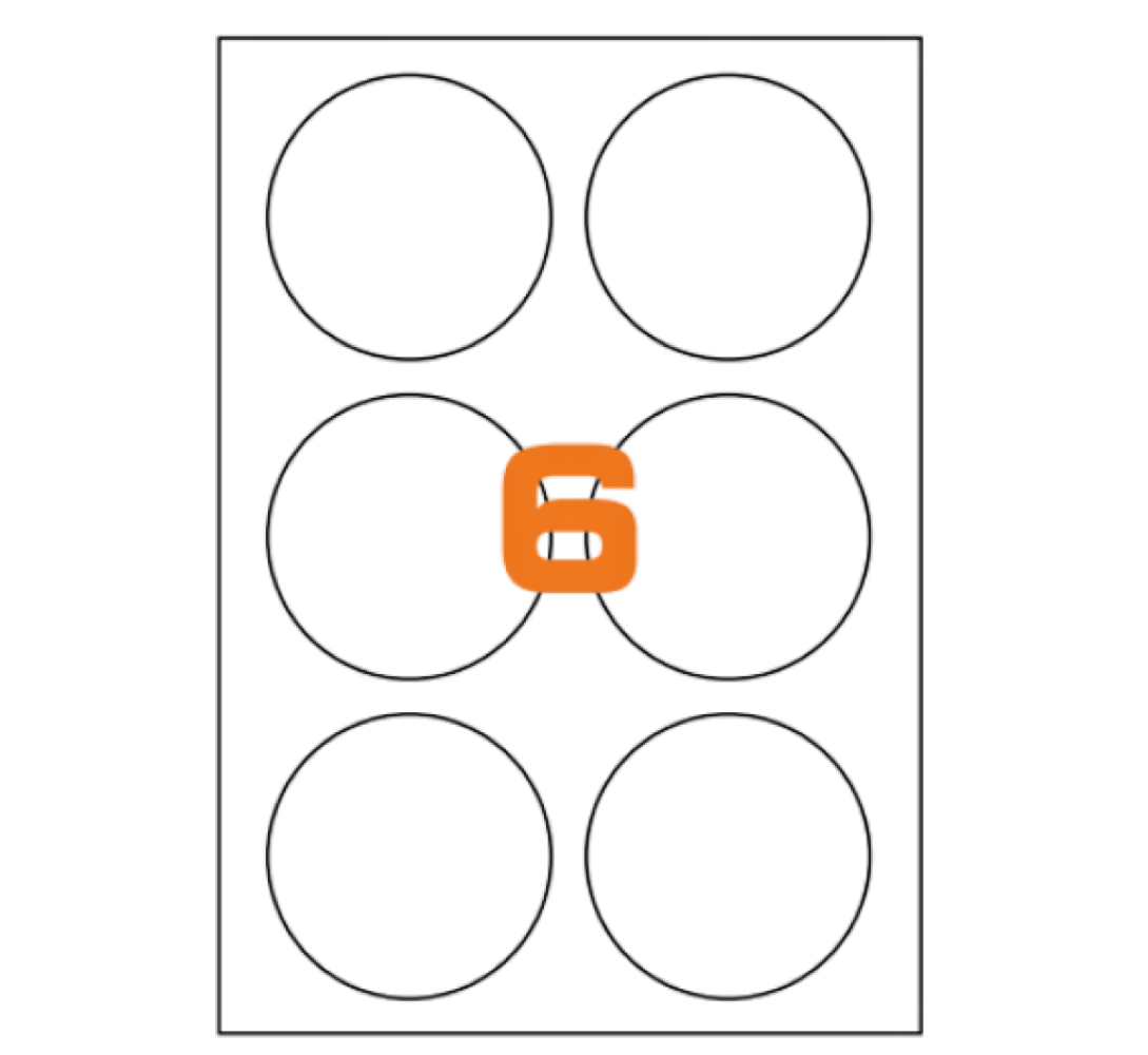 6 etichette adesive personalizzate circolari diametro 85 mm A4D85 IPERTEK