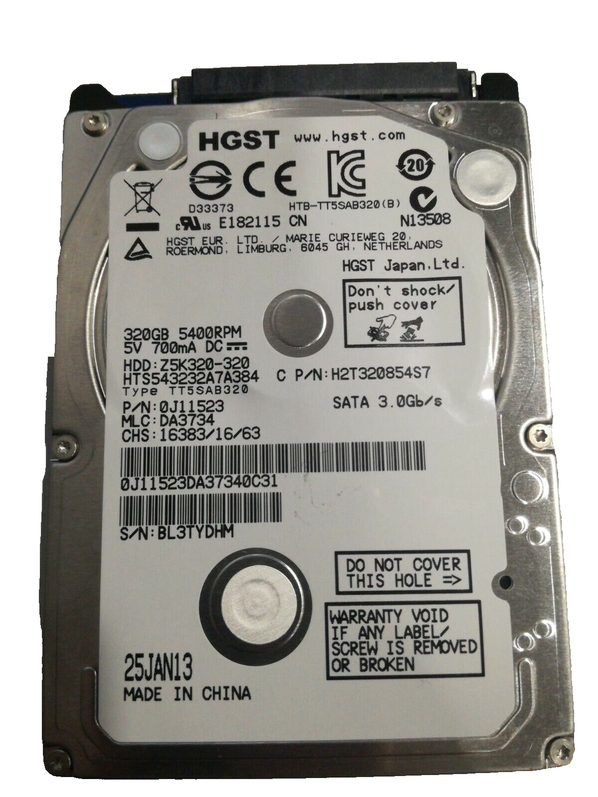 hard disk interno tt5sab320 z5k320-320 hgst 2.5" 320 gb 5v 700mA usato