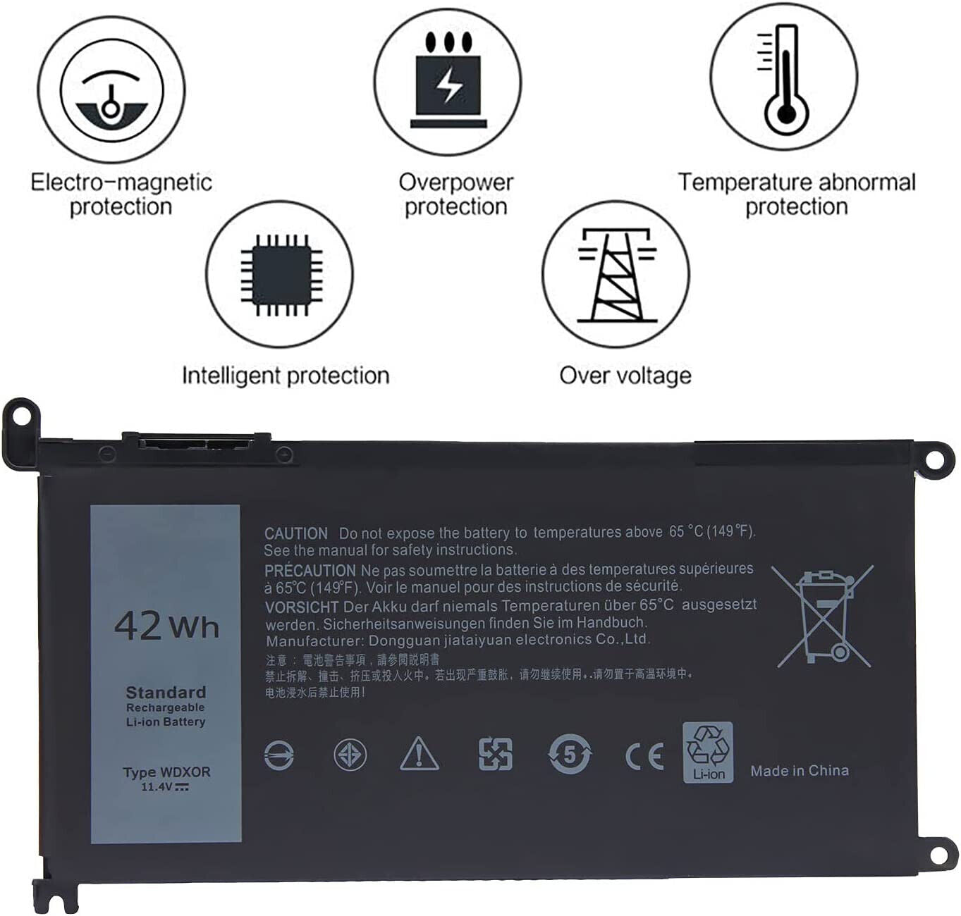 Batteria per Dell inspiron portatile 15 11.4V 42W WDX0R pc notebook WDXOR