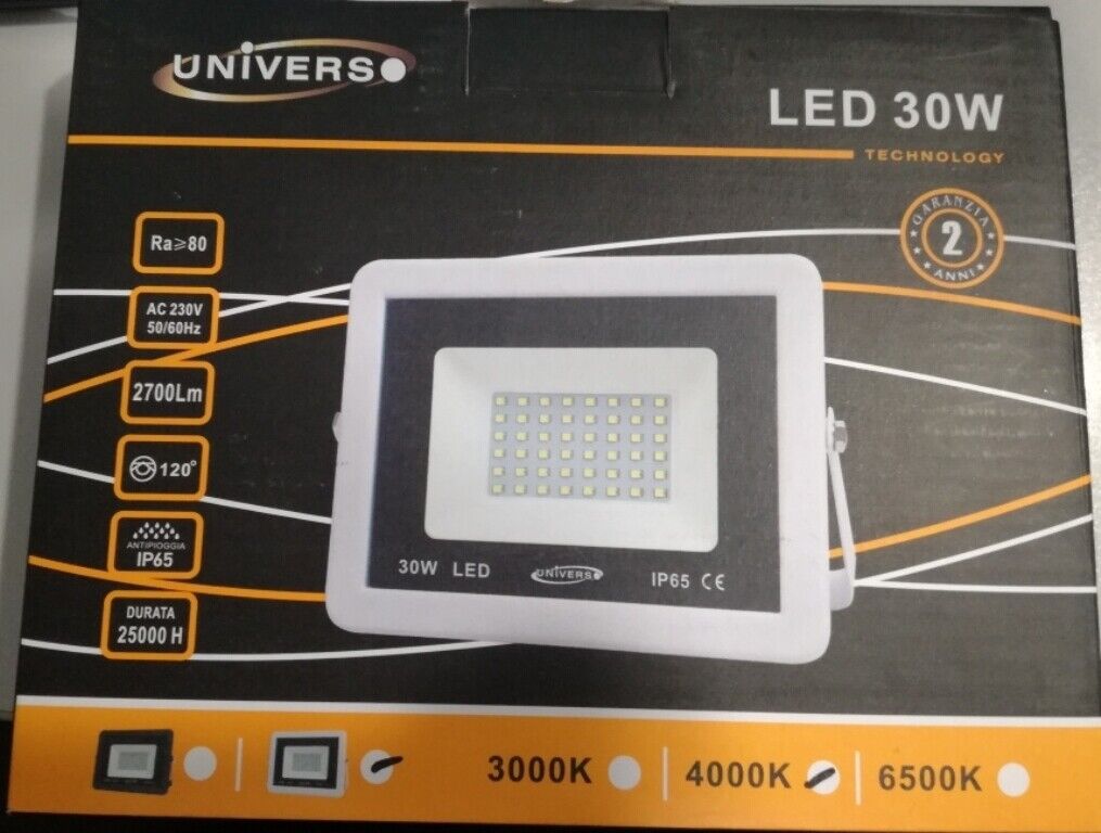 FARETTO LED ESTERNO LUCE NATURALE 4000K 30W 2700lm ANTIPIOGGIA COD: F-30W-BN1