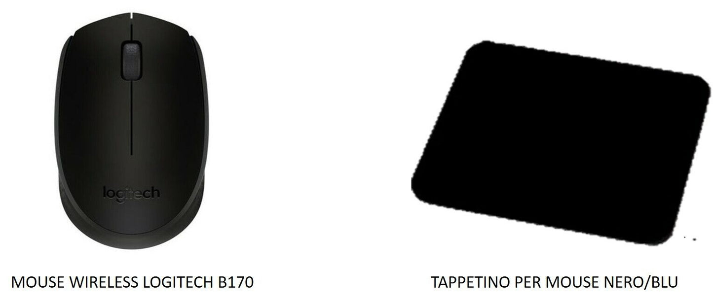 mouse logitech B170 wireless per pc nero con tappetino, tastiera  vultech