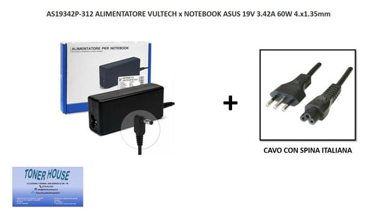 AS19342P-312 alimentatore  vultech x notebook asus 19v 3.42a 60w 4.x1.35mm