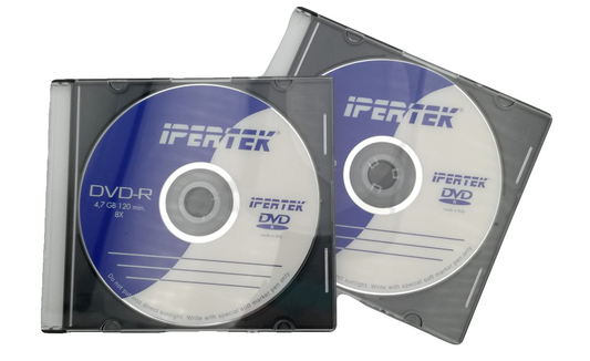 confezione da 2 DVD -R Ipertek 4,7 Gb 120 min 8x  cad con custodia rigida