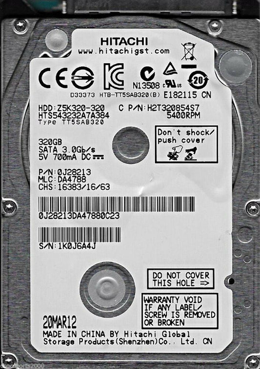 hard disk interno tt5sab320 z5k320-320 hitachi 2.5" hd19 3GB usato 5V 700mA