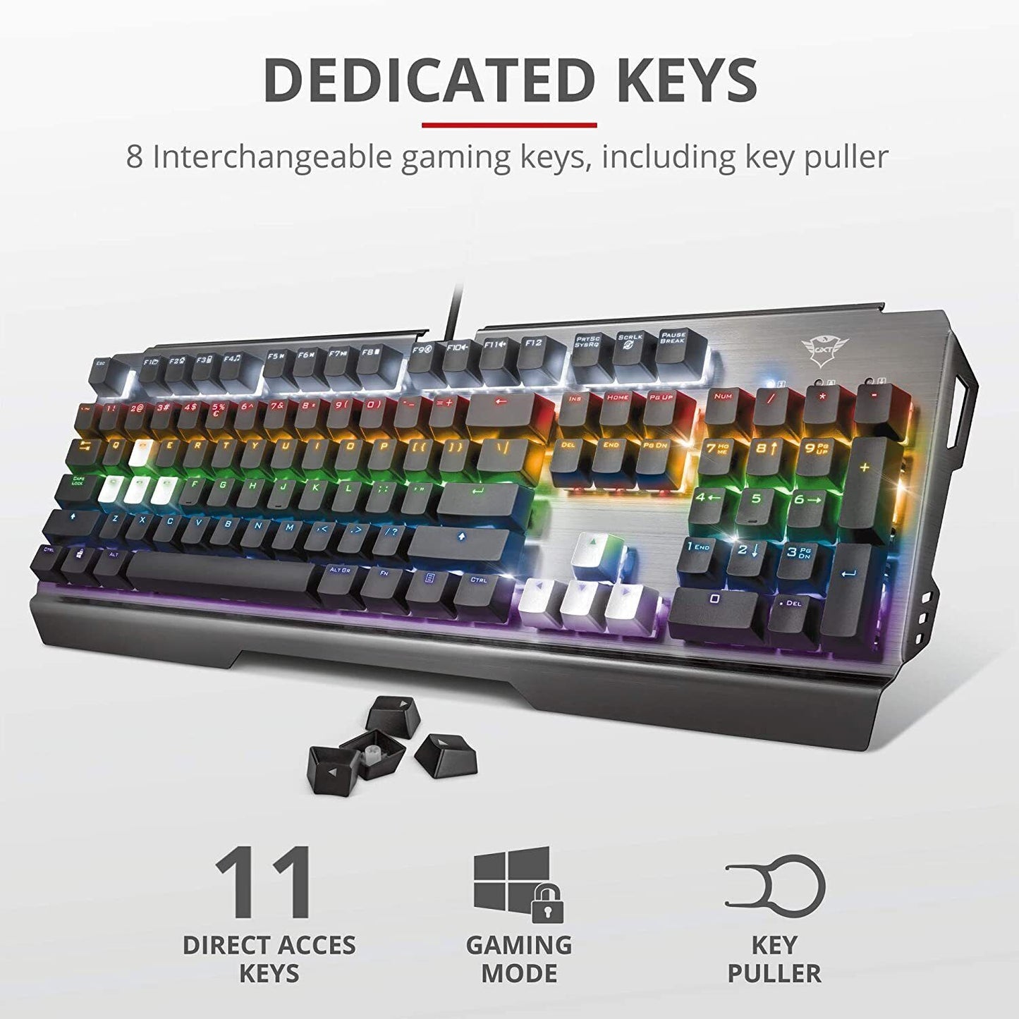 GXT 877 tastiera gaming meccanica design metallico, 7 modalità colore trust pc