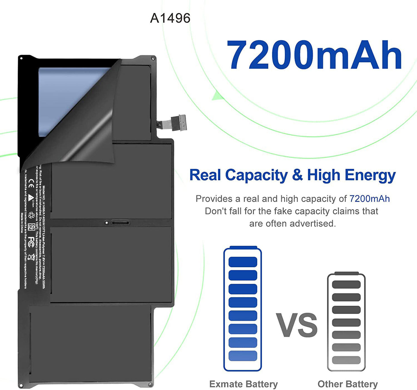 Batteria per MacBook Air 13" A1369 2011 A1377 A1405 A1496 A1466 7200 mAh nuova