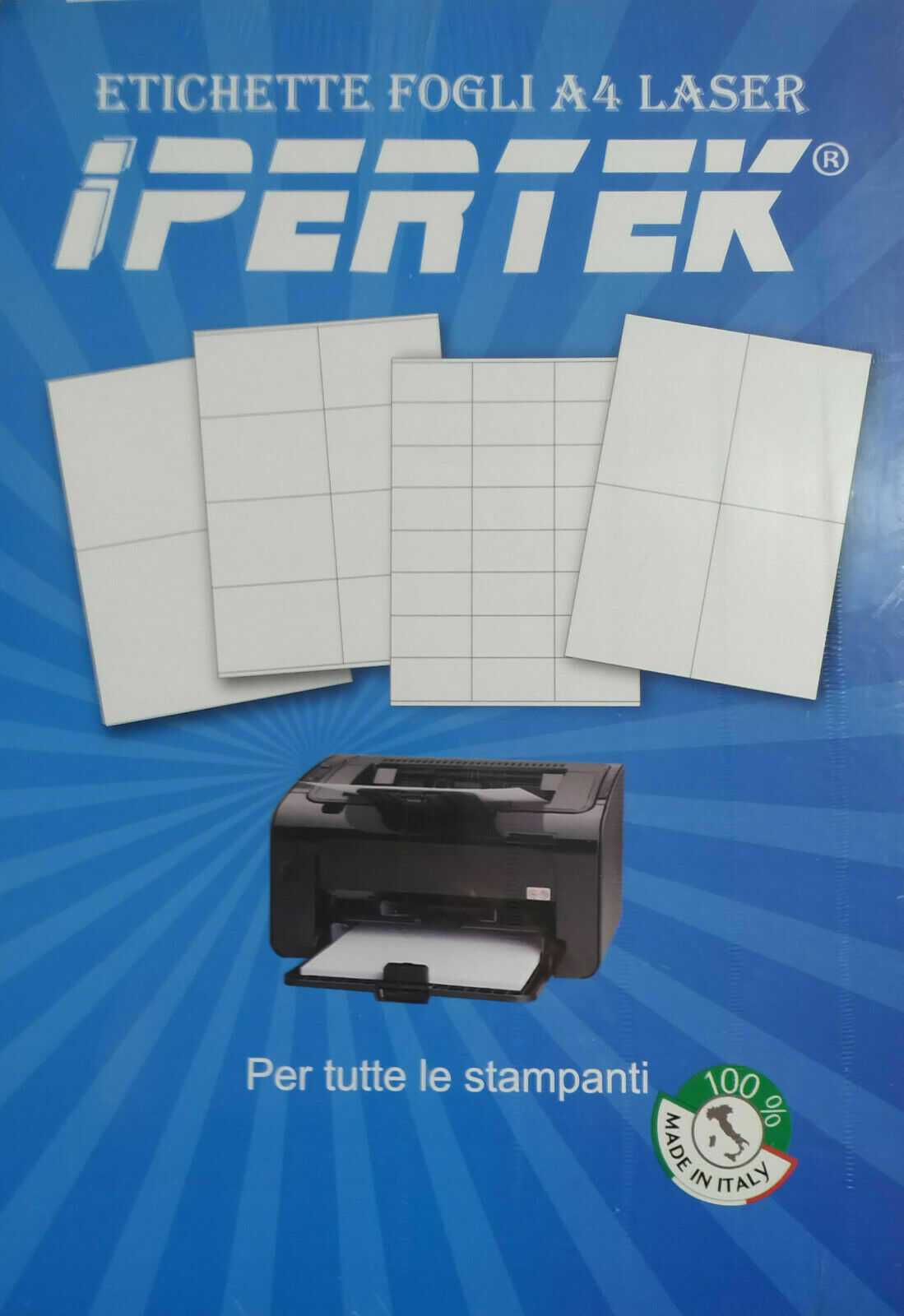 16 etichette adesive 100 fogli A4 adesivi per stampante laser ink-jet 52.5x72mm