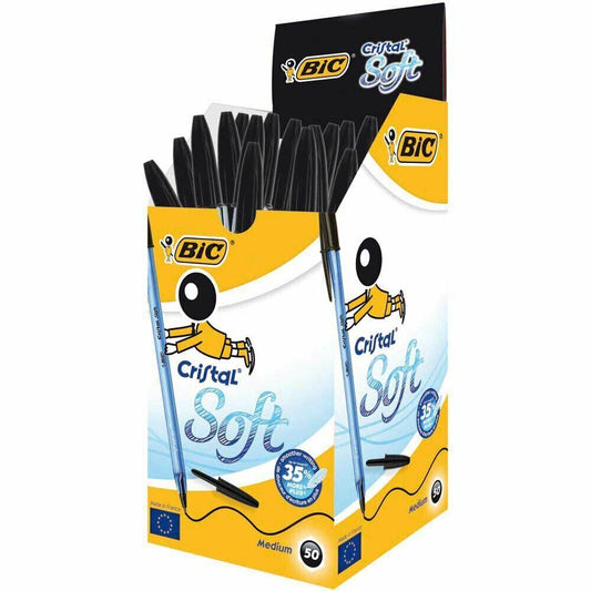 Confezione penna Bic 50pz Cristal Soft Sfera Nera Scuola Ufficio 1,2 Mm Medium