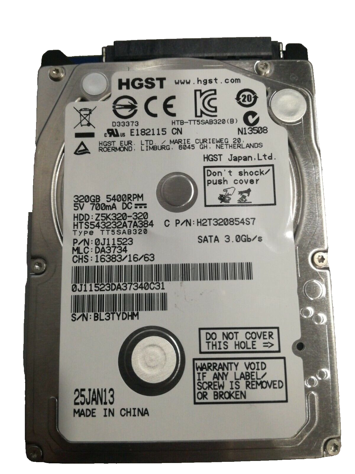 hard disk interno tt5sab320 z5k320-320 hgst  2.5"  320 gb 5v 700mA usato