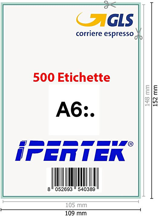 1000 Etichette adesive formato A6 bianco stampabili 105 x 148 spedizioni Gls TNT