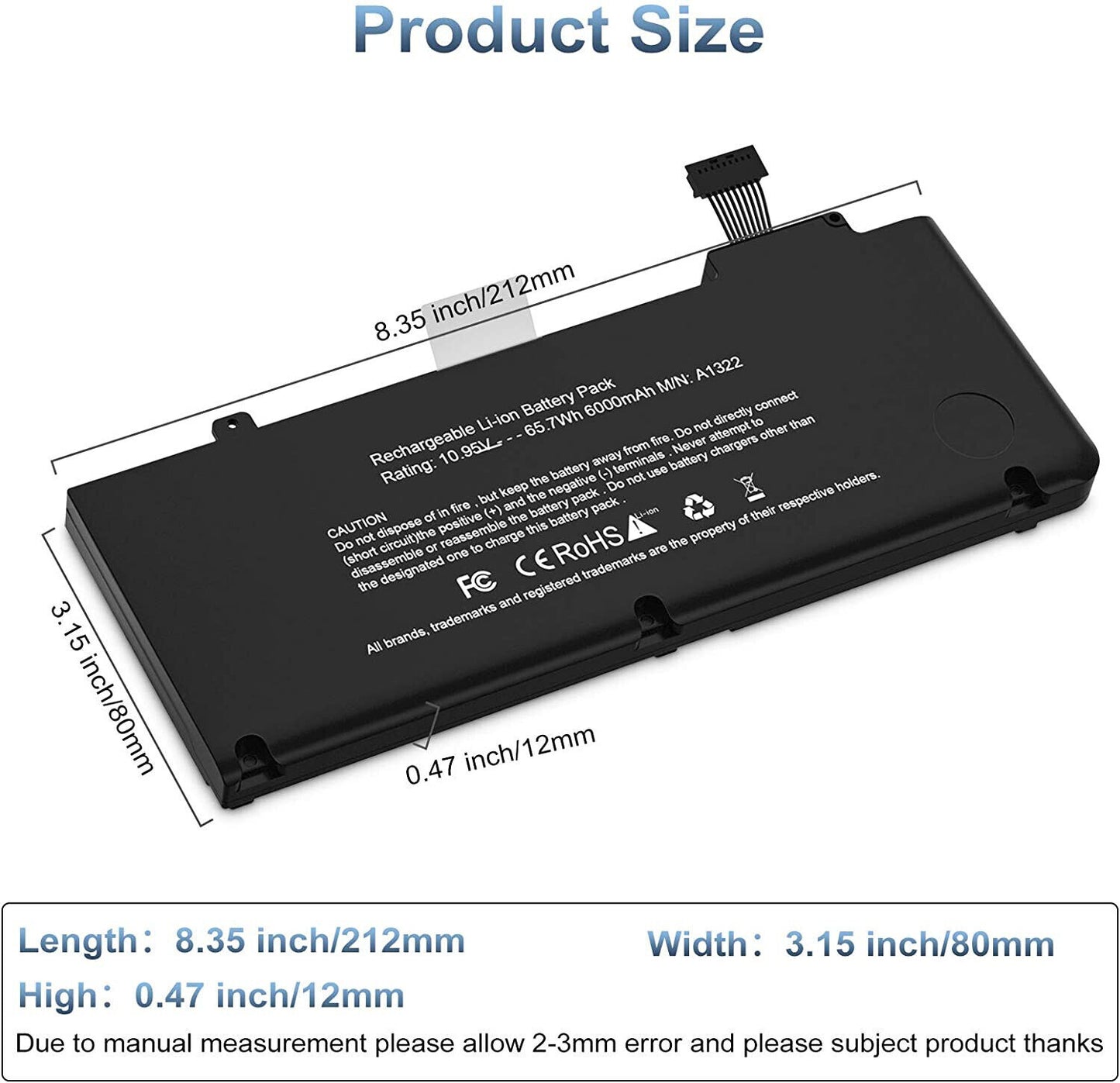 Batteria compatibile  10.95V 5800mAh 63.5Wh con Apple MacBook Pro 13" A1322