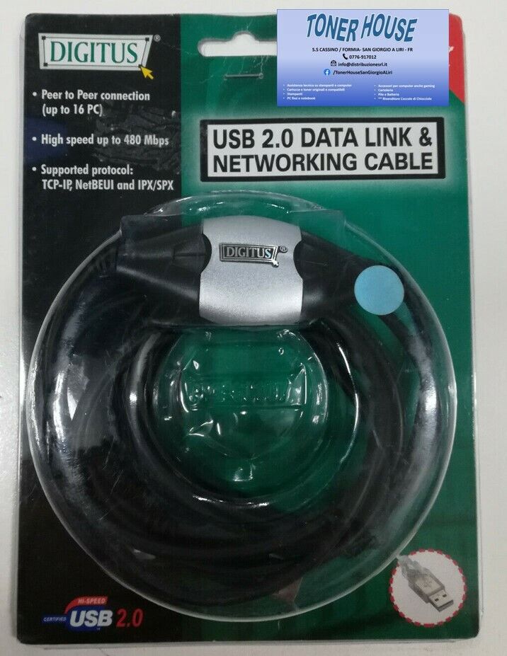 USB 2.0 data link e networking cable nero